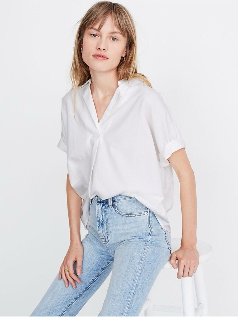 Madewell White Short-Sleeve Button-Down Shirt